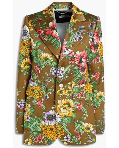 Marc Jacobs Floral-print Silk And Cotton-blend Satin Blazer - Green