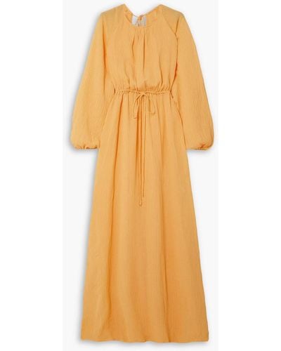 Faithfull The Brand Rosalie Tie-detailed Crinkled Linen-blend Gauze Maxi Dress - Orange