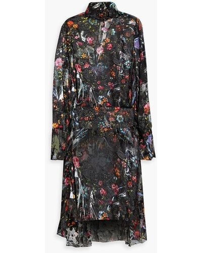 Preen By Thornton Bregazzi Asymmetric Floral-print Devoré-chiffon Dress - Black