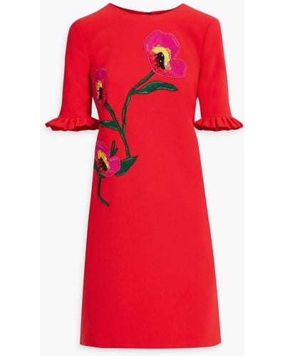 Carolina Herrera Ruffled Embellished Crepe Mini Dress - Red