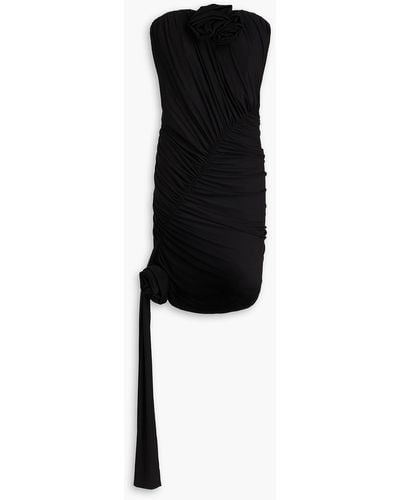 Magda Butrym Strapless Floral-appliquéd Ruched Jersey Mini Dress - Black