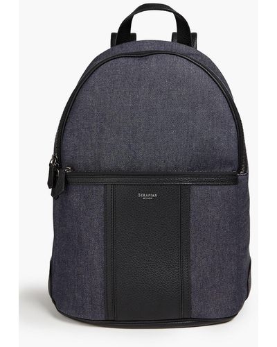 Serapian Denim And Pebbled-leather Backpack - Blue