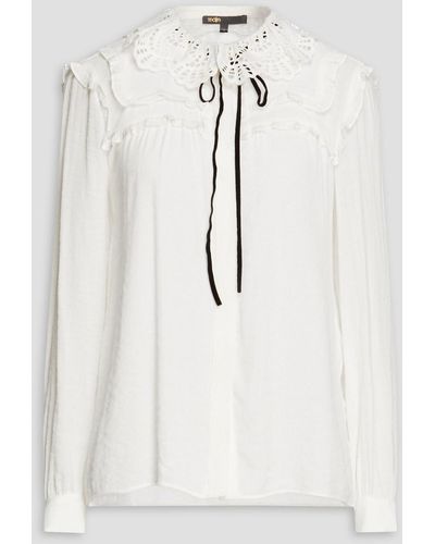 Maje Tie-front Gathered Woven Blouse - White