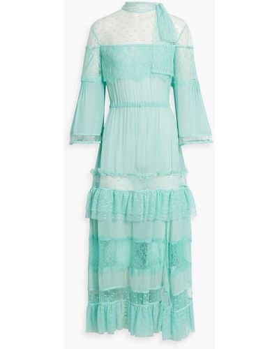 Zuhair Murad Tiered Chiffon, Corded Lace And Point D'esprit Gown - Green