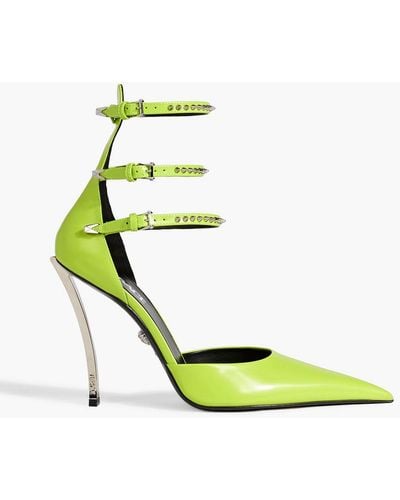Versace Pin-point Studded Neon Leather Pumps - Green