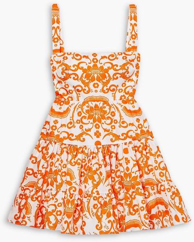 Borgo De Nor Freddie Gathered Printed Cotton-poplin Mini Dress - Orange