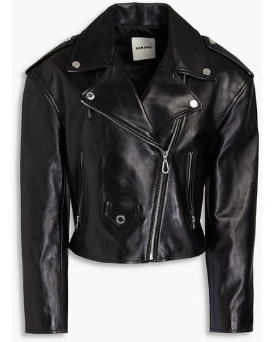 Sandro Jillan cropped bikerjacke aus leder - Schwarz