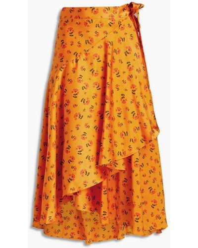 Rodebjer Alva Floral-print Satin Midi Wrap Skirt - Orange