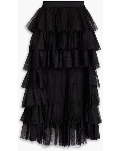 RED Valentino Tiered Ruffled Point D'esprit And Tulle Midi Skirt - Black