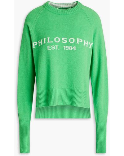 Philosophy Di Lorenzo Serafini Intarsia Wool And Cashmere-blend Sweater - Green