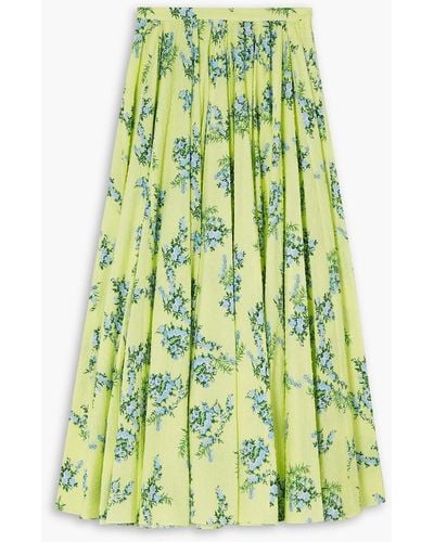 Emilia Wickstead Rhea Floral-print Swiss-dot Cotton-blend Seersucker Midi Skirt - Green