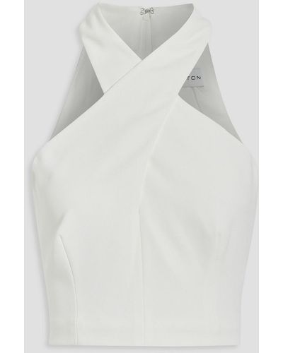 Halston Rina Cropped Crossover Stretch-crepe Top - White