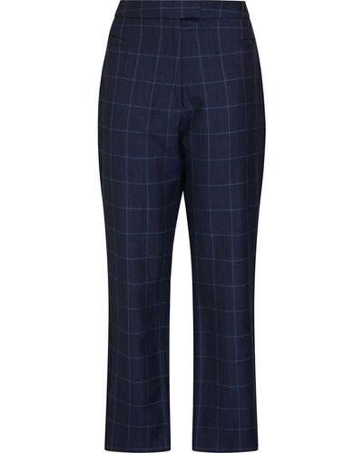 Lily and Lionel Edie Checked Wool And Linen-blend Tapered Trousers - Blue