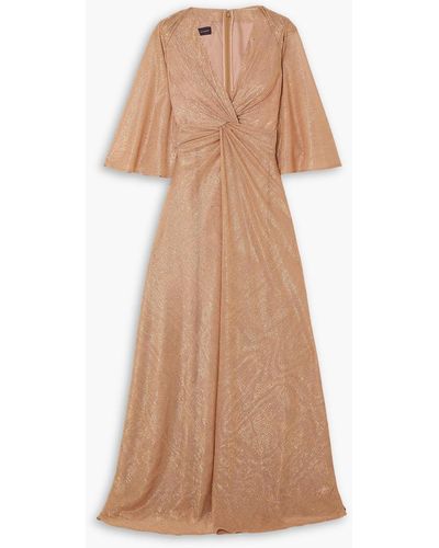 Talbot Runhof Cape-effect Twist-front Sequin-embellished Voile Gown - Natural