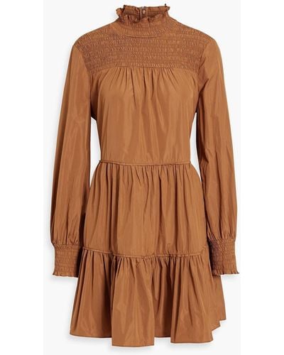 Veronica Beard Vigore Tiered Shirred Shell Mini Dress - Brown