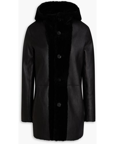 Maje Shearling Hooded Coat - Black