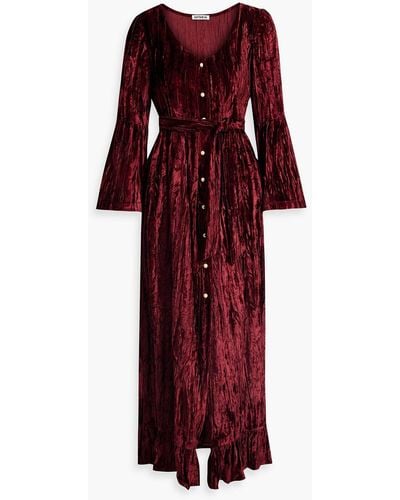 BATSHEVA Avery Belted Crushed-velvet Midi Dress - Red