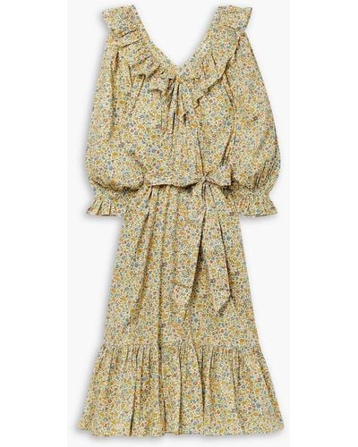 Doen Veredis Belted Ruffled Floral-print Cotton Midi Dress - Natural