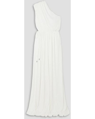 Halston Jackie One-shoulder Draped Jersey Gown - White