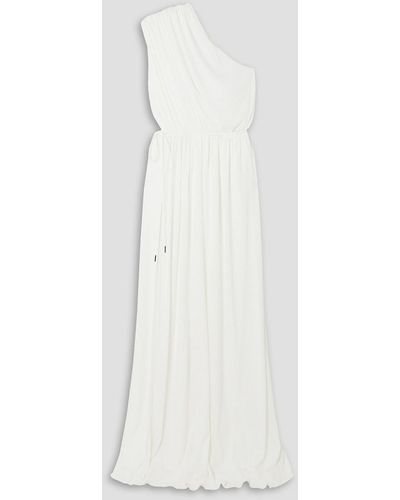 Halston Jackie One-shoulder Draped Jersey Gown - White