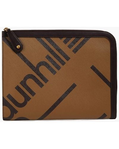 Dunhill Leather-trimmed Printed Coated Canvas Laptop Case - Brown