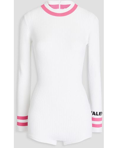 Valentino Garavani Ribbed-knit Playsuit - White