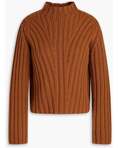 Vince Ribbed Wool And Cashmere-blend Turtleneck Sweater - Brown