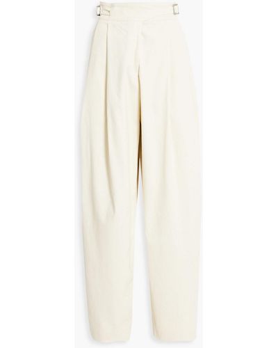 Sara Battaglia Pleated Cotton-blend Twill Tapered Trousers - White