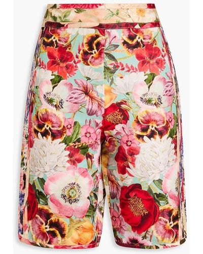 Zimmermann Floral-print Silk And Linen-blend Satin Shorts - Red