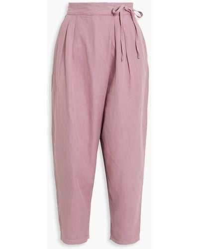 Joie Wilmont Cropped Cotton And Linen-blend Tapered Trousers - Pink
