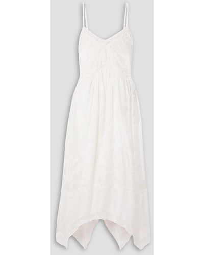 LoveShackFancy Beltana Crochet-trimmed Embroidered Silk Midi Dress - White