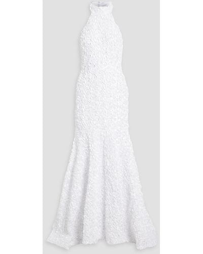 ROTATE BIRGER CHRISTENSEN Floral-appliquéd Satin Bridal Gown - White