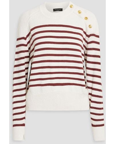 Rag & Bone Brianne Button-detailed Striped Cotton And Cashmere-blend Sweater - Red