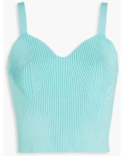 Vince Cropped Ribbed-knit Tank - Blue