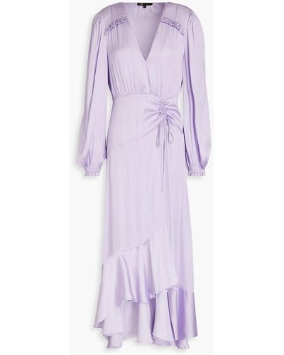 Maje Ruched Crinkled-satin Midi Dress - Purple