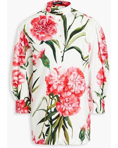 Dolce & Gabbana Bluse aus baumwollpopeline mit floralem print - Rot