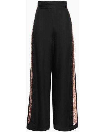 Temperley London Sycamore Sequin-trimmed Twill Wide-leg Trousers - Black