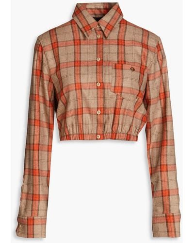 Maje Cavellino Cropped Checked Flannel Shirt - White