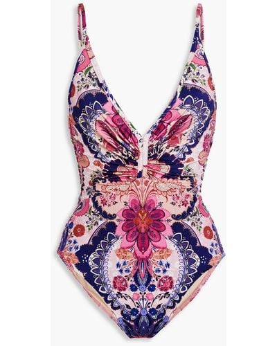 Zimmermann Ruched Paisley-print Swimsuit - Pink