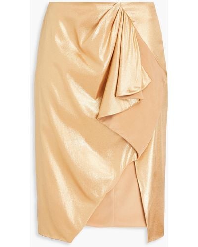 Zeynep Arcay Wrap-effect Metallic Silk-blend Skirt - Natural