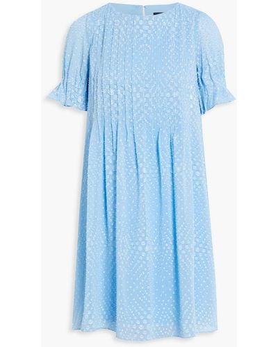 DKNY Pintucked Fil Coupé Chiffon Mini Dress - Blue