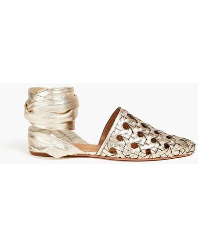 Tory Burch Woven Leather Sandals - Metallic