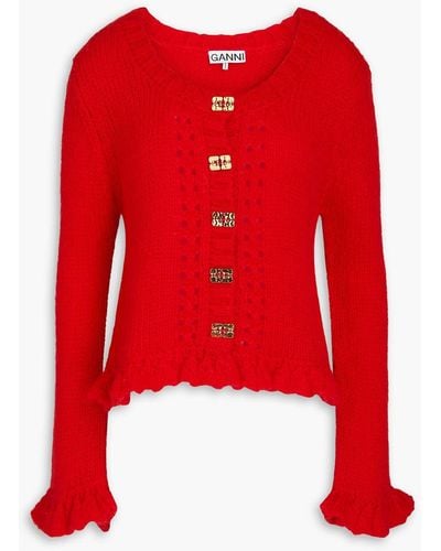 Ganni Mohair Butterfly-button Cardigan - Red