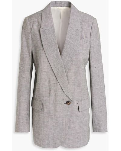 Brunello Cucinelli Double-breasted Houndstooth Slub Wool And Linen-blend Blazer - Grey