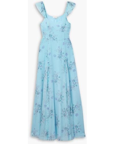 LoveShackFancy Tulonne Ruffled Floral-print Georgette Maxi Dress - Blue