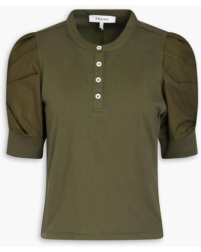 FRAME Frankie Cotton-jersey And Poplin Top - Green