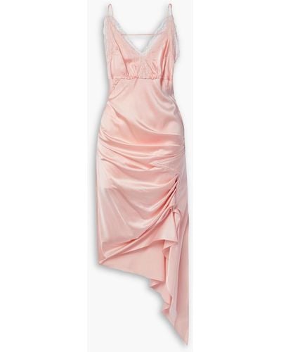 Commission Saloon Asymmetric Lace-trimmed Silk-satin Dress - Pink