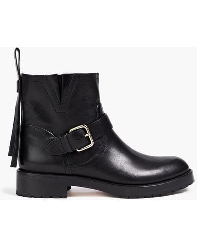 Red(V) Bow-detailed Leather Ankle Boots - Black