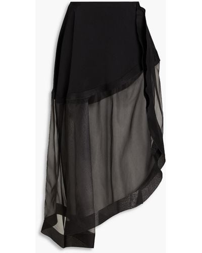 Victoria Beckham Ruffled Silk-satin Crepe And Voile Maxi Skirt - Black