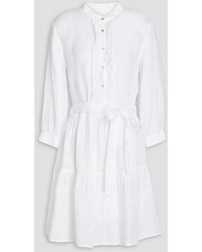 120% Lino Lace-trimmed Belted Linen Mini Dress - White